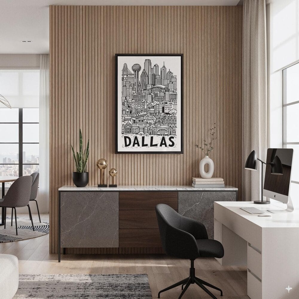 04 - Black Framed Dallas City Art - Pencil Style Canvas Print - Home Office - Vertical.jpg 04 - Black Framed Dallas City Art - Pencil Style Canvas Print - Home Office - Vertical.jpg