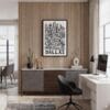 04 - Black Framed Dallas City Art - Pencil Style Canvas Print - Home Office - Vertical.jpg
