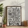 04 - Boston City Art - Pencil Style Canvas Print with Brown Floater Frame - Standing on Floor - Vertical.jpg