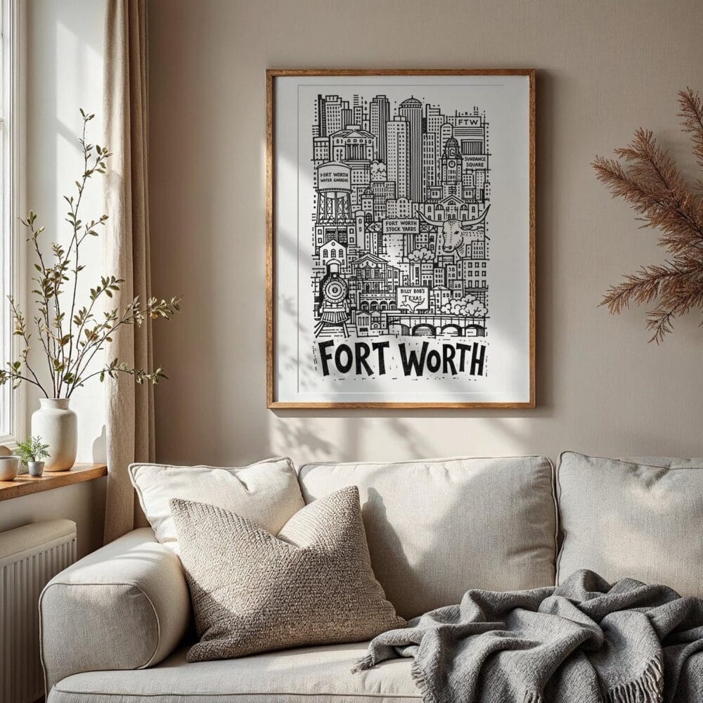 04 - Fort Worth City Art - Pencil Style Art Print with Vintage Wood Frame - Vertical.jpg 04 - Fort Worth City Art - Pencil Style Art Print with Vintage Wood Frame - Vertical.jpg