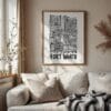 04 - Fort Worth City Art - Pencil Style Art Print with Vintage Wood Frame - Vertical.jpg