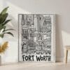 04 - Fort Worth City Art - Pencil Style Canvas Print with White Floater Frame - Standing on Floor - Vertical.jpg