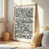 04 - Frame Sacramento City Art - Pencil Style art print leaning against wall on floor - Vertical.jpg