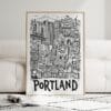 04 - Framed Portland City Art - Pencil Style Art Print leaning against couch - Vertical.jpg