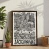 04 - Jacksonville City Art - Pencil Style Canvas Print with Brown Floater Frame - Standing on Floor - Vertical.jpg
