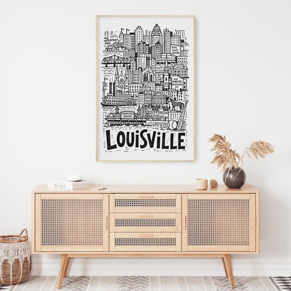 04 - Louisville City Art - Pencil Style Art Print Hanging above Shelf - Vertical.jpg 04 - Louisville City Art - Pencil Style Art Print Hanging above Shelf - Vertical.jpg