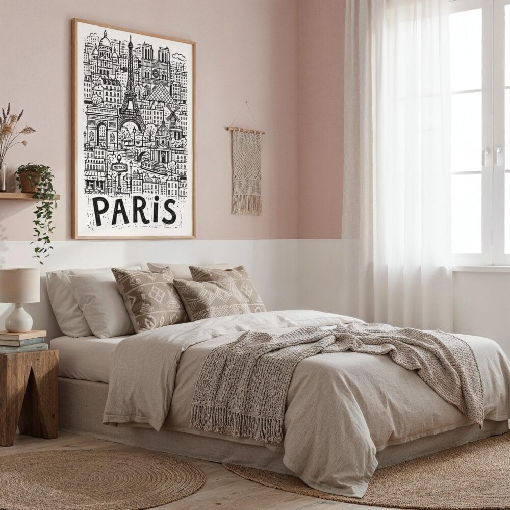 04 - Paris City Art - Pencil Style Art Print in Boho Living Room - Vertical.jpg 04 - Paris City Art - Pencil Style Art Print in Boho Living Room - Vertical.jpg
