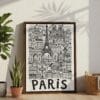04 - Paris City Art - Pencil Style Canvas Print with Brown Floater Frame - Standing on Floor - Vertical.jpg