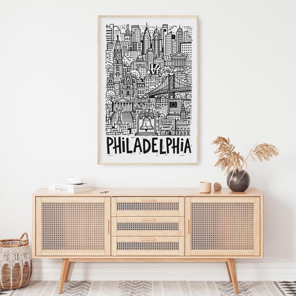 04 - Philadelphia City Art - Pencil Style Art Print Hanging above Shelf - Vertical.jpg 04 - Philadelphia City Art - Pencil Style Art Print Hanging above Shelf - Vertical.jpg