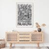 04 - Philadelphia City Art - Pencil Style Art Print Hanging above Shelf - Vertical.jpg