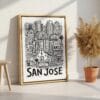 04 - San Jose City Art - Pencil Style Canvas Print with Natural Floater Frame - Standing on Floor - Vertical.jpg
