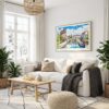 04 - Strasbourg Watercolor - Horizontal Canvas Print with Natural Floater Frame in modern Scandi Living Room.jpg