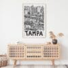04 - Tampa City Art - Pencil Style Art Print Hanging above Shelf - Vertical.jpg