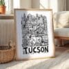 04 - Tucson City Art - Pencil Style Art Print with Natural Wood Frame on floor - Vertical.jpg