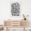04 - Tulsa City Art - Pencil Style Art Print Hanging above Shelf - Vertical.jpg