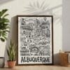 05 - Albuquerque City Art - Pencil Style Canvas Print with Brown Floater Frame - Standing on Floor - Vertical.jpg