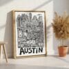 05 - Austin City Art - Pencil Style Canvas Print with Natural Floater Frame - Standing on Floor - Vertical.jpg