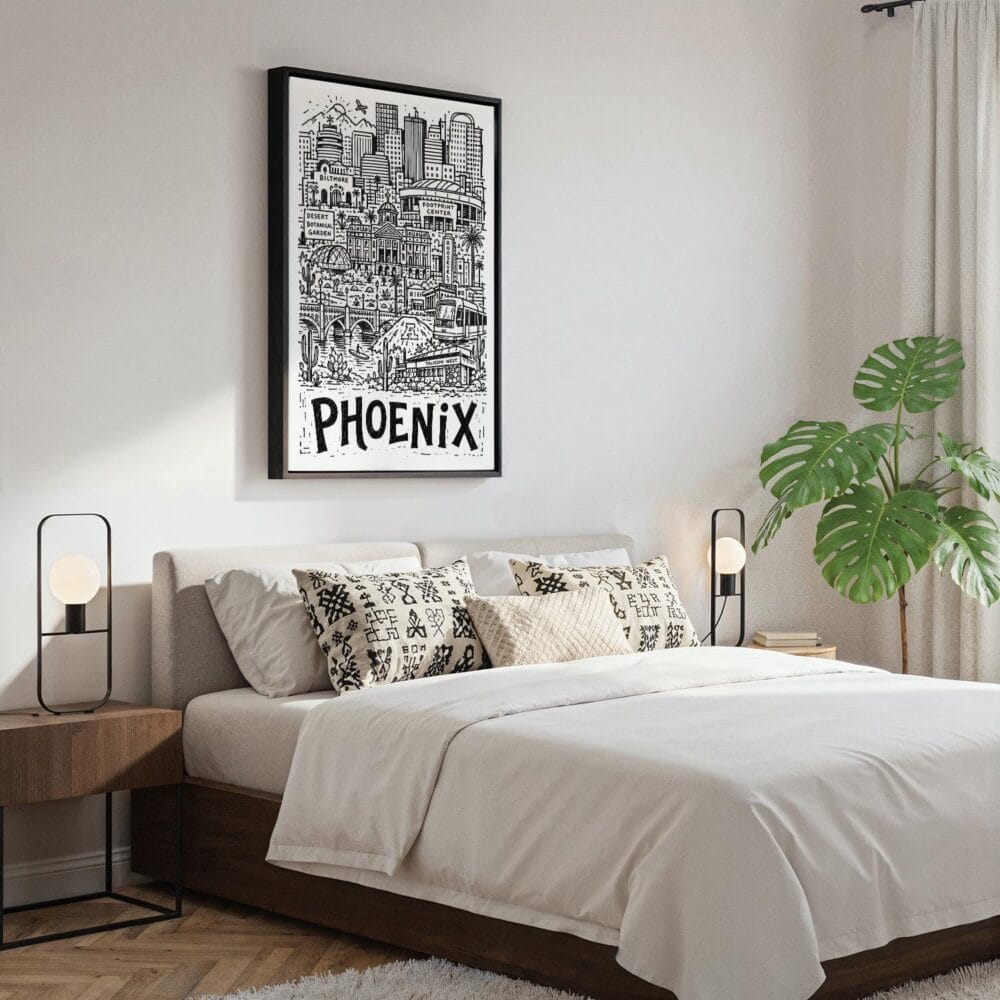 05 - Black Framed Phoenix City Art - Pencil Style Canvas Print - Bedroom - Vertical.jpg 05 - Black Framed Phoenix City Art - Pencil Style Canvas Print - Bedroom - Vertical.jpg