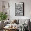 05 - Black Framed Raleigh City Art - Pencil Style Canvas Print - Skandinavian Living Room - Vertical.jpg