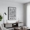 05 - Black Framed Wichita City Art - Pencil Style Canvas Print - Contemporary Living Room - Vertical.jpg