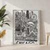 05 - Chicago City Art - Pencil Style Canvas Print with White Floater Frame - Standing on Floor - Vertical.jpg