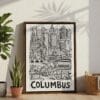 05 - Columbus City Art - Pencil Style Canvas Print with Brown Floater Frame - Standing on Floor - Vertical.jpg