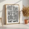 05 - Fort Worth City Art - Pencil Style Canvas Print with Natural Floater Frame - Standing on Floor - Vertical.jpg