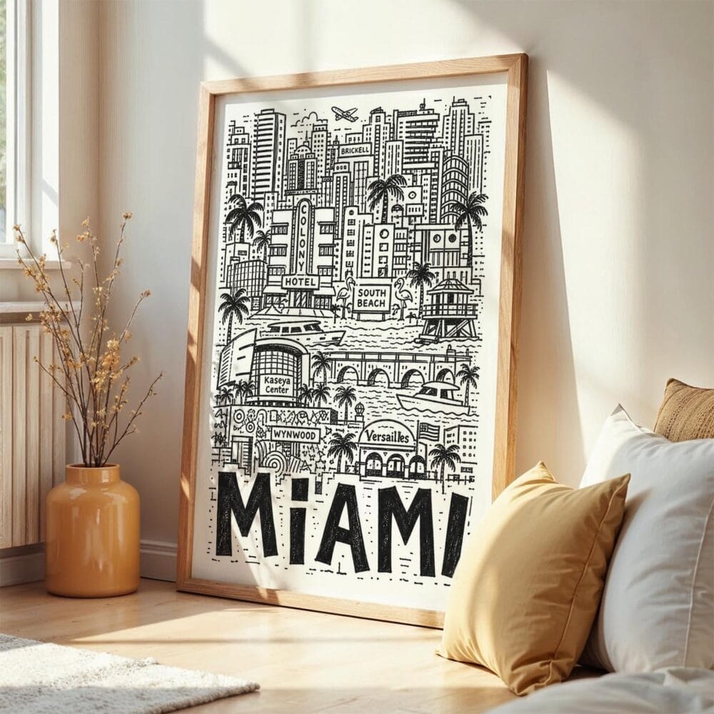 05 - Frame Miami City Art - Pencil Style art print leaning against wall on floor - Vertical.jpg 05 - Frame Miami City Art - Pencil Style art print leaning against wall on floor - Vertical.jpg