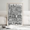 05 - Framed Baltimore City Art - Pencil Style Art Print leaning against couch - Vertical.jpg