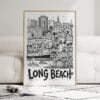05 - Framed Long Beach City Art - Pencil Style Art Print leaning against couch - Vertical.jpg