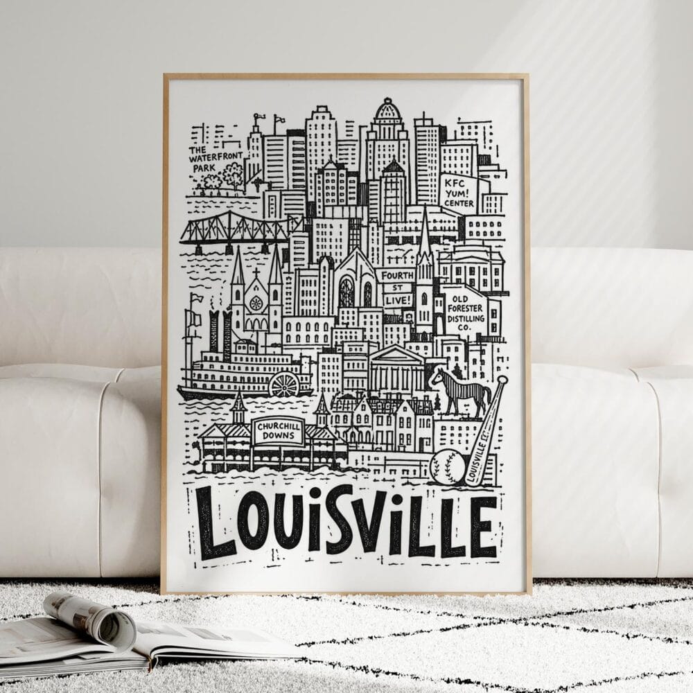 05 - Framed Louisville City Art - Pencil Style Art Print leaning against couch - Vertical.jpg 05 - Framed Louisville City Art - Pencil Style Art Print leaning against couch - Vertical.jpg
