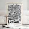 05 - Framed Louisville City Art - Pencil Style Art Print leaning against couch - Vertical.jpg
