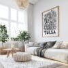 05 - Large Tulsa City Art - Pencil Style Art Print with Wood Frame in Boho Living Room - Vertical.jpg