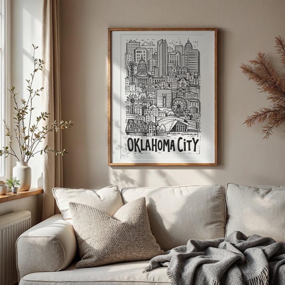 05 - Oklahoma City Art - Pencil Style Art Print with Vintage Wood Frame - Vertical.jpg 05 - Oklahoma City Art - Pencil Style Art Print with Vintage Wood Frame - Vertical.jpg