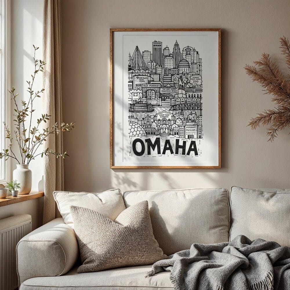 05 - Omaha City Art - Pencil Style Art Print with Vintage Wood Frame - Vertical.jpg 05 - Omaha City Art - Pencil Style Art Print with Vintage Wood Frame - Vertical.jpg