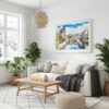 05 - Strasbourg Watercolor - Horizontal Canvas Print with White Floater Frame in modern Scandi Living Room.jpg