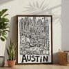 06 - Austin City Art - Pencil Style Canvas Print with Brown Floater Frame - Standing on Floor - Vertical.jpg