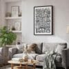 06 - Black Framed Bakersfield City Art - Pencil Style Canvas Print - Skandinavian Living Room - Vertical.jpg