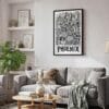 06 - Black Framed Phoenix City Art - Pencil Style Canvas Print - Skandinavian Living Room - Vertical.jpg