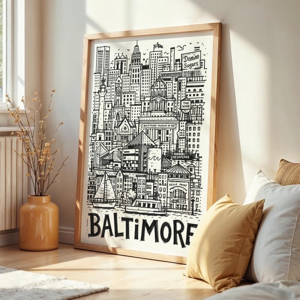 06 - Frame Baltimore City Art - Pencil Style art print leaning against wall on floor - Vertical.jpg 06 - Frame Baltimore City Art - Pencil Style art print leaning against wall on floor - Vertical.jpg