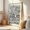 06 - Frame Baltimore City Art - Pencil Style art print leaning against wall on floor - Vertical.jpg