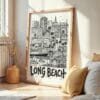 06 - Frame Long Beach City Art - Pencil Style art print leaning against wall on floor - Vertical.jpg