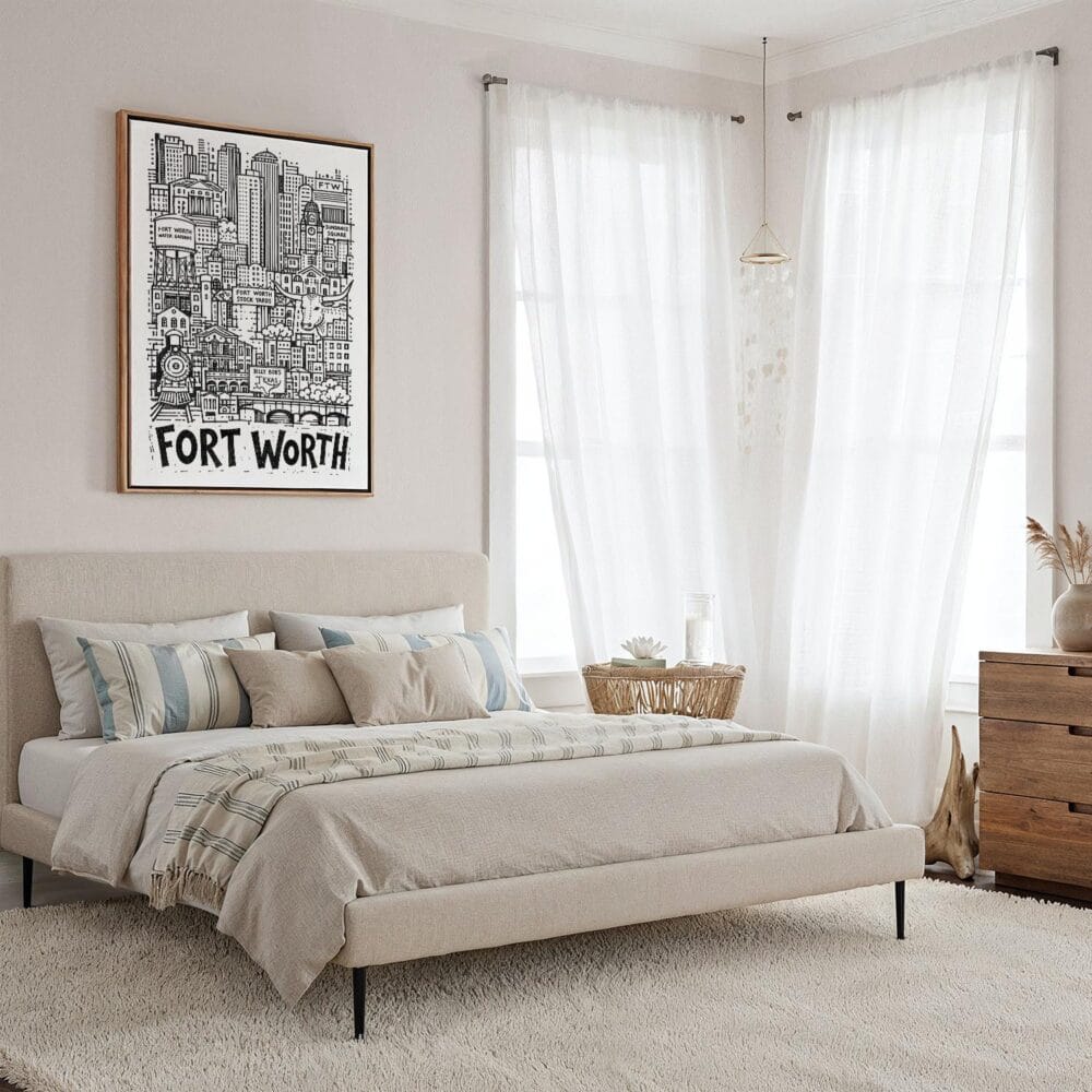 06 - Framed Fort Worth City Art - Pencil Style Canvas Print - Coastal Bedroom - Vertical.jpg 06 - Framed Fort Worth City Art - Pencil Style Canvas Print - Coastal Bedroom - Vertical.jpg