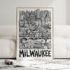 06 - Framed Milwaukee City Art - Pencil Style Art Print leaning against couch - Vertical.jpg