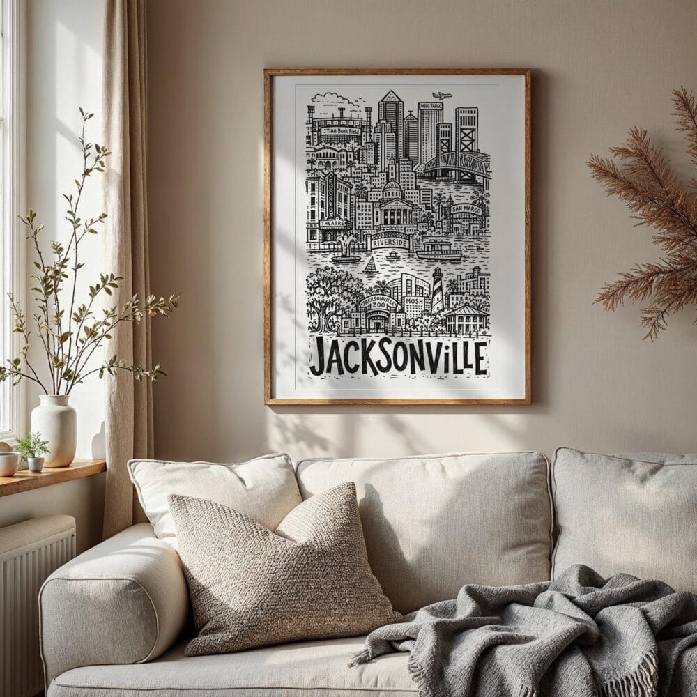 06 - Jacksonville City Art - Pencil Style Art Print with Vintage Wood Frame - Vertical.jpg 06 - Jacksonville City Art - Pencil Style Art Print with Vintage Wood Frame - Vertical.jpg