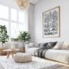 06 - Large Oklahoma City Art - Pencil Style Art Print with Wood Frame in Boho Living Room - Vertical.jpg