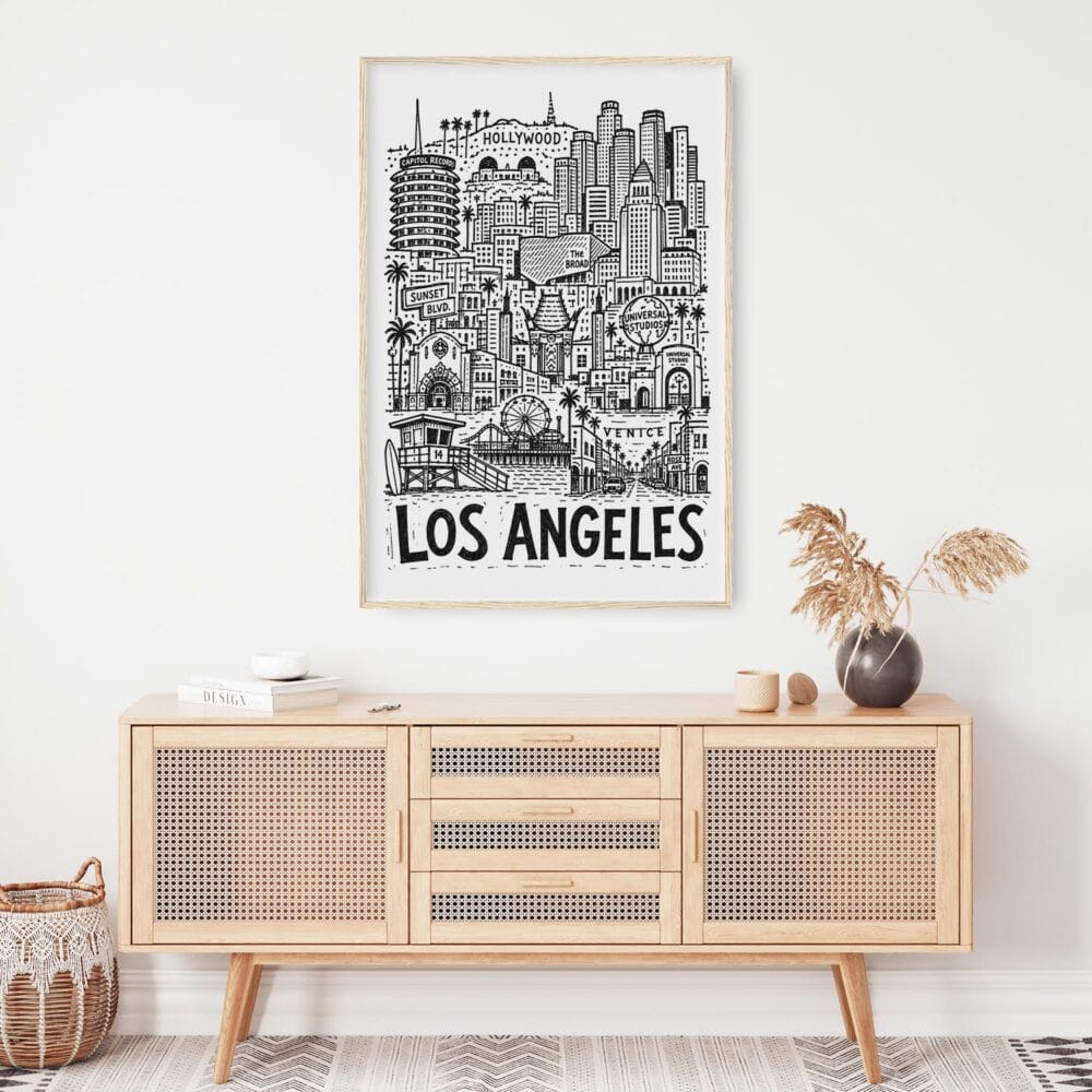 06 - Los Angeles City Art - Pencil Style Art Print Hanging above Shelf - Vertical.jpg 06 - Los Angeles City Art - Pencil Style Art Print Hanging above Shelf - Vertical.jpg