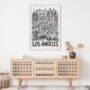 06 - Los Angeles City Art - Pencil Style Art Print Hanging above Shelf - Vertical.jpg