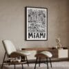 06 - Miami City Art - Pencil Style Art Print with Black Frame in Japandi Living Room - Vertical.jpg