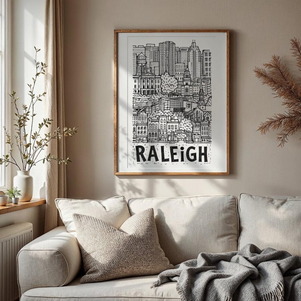 06 - Raleigh City Art - Pencil Style Art Print with Vintage Wood Frame - Vertical.jpg 06 - Raleigh City Art - Pencil Style Art Print with Vintage Wood Frame - Vertical.jpg